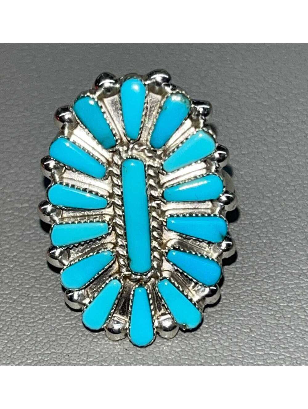 Native American Zuni handmade cluster turquoise sterling silver ring size 7.75